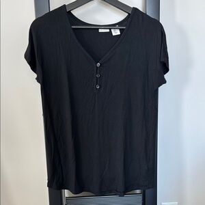 Max Studio Black Short Sleeve V-Neck Top